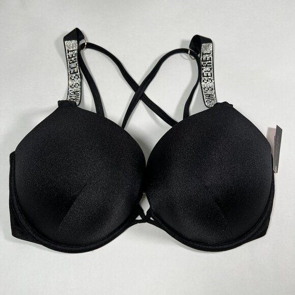 Victoria Secret 32C S Bombshell Push Up Top Bikini Set Shine Strap LOGO Black - Picture 6 of 15